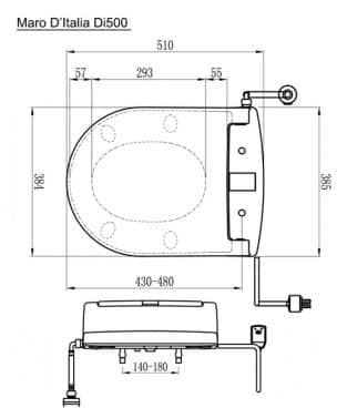Maro DI500 verwarmde wc bril - technische tekening voor montage
